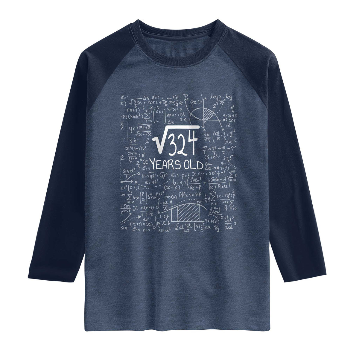 18th Birthday Math Raglan Shirt Square Root of 324 Funny Math Nerd 18 Year Old Gift TS14 Heather Denim Navy Print Your Wear