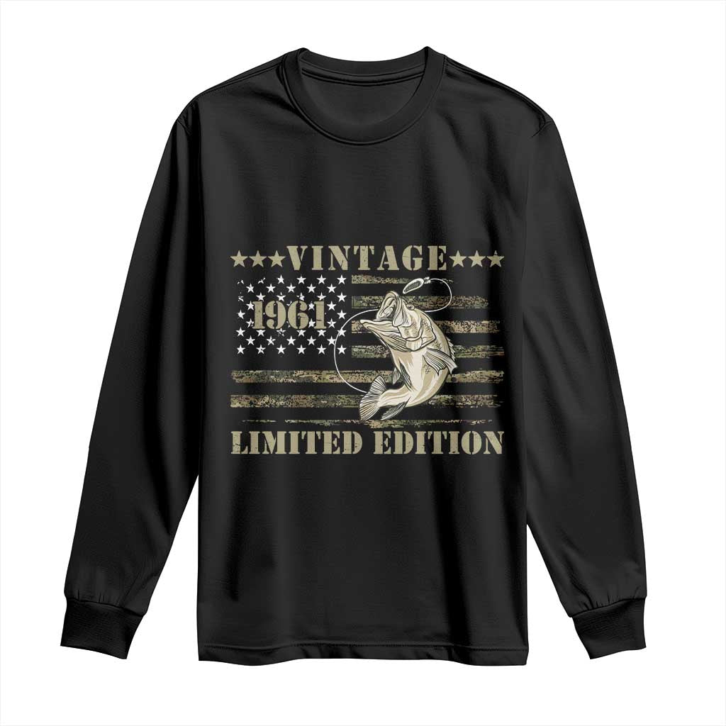 65th Birthday Fishing Vintage 1961 Limited Edition Long Sleeve Shirt Bass Fishing Camouflage American Flag Fisherman Gift TS14 Black Print Your Wear