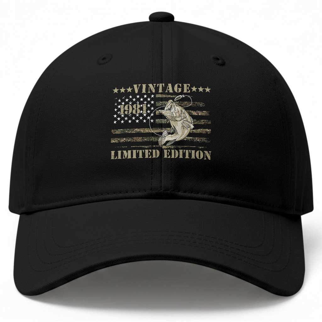 45th Birthday Fishing Vintage 1981 Limited Edition Baseball Cap Bass Fishing Camouflage American Flag Fisherman Gift TS14 Print Your Wear