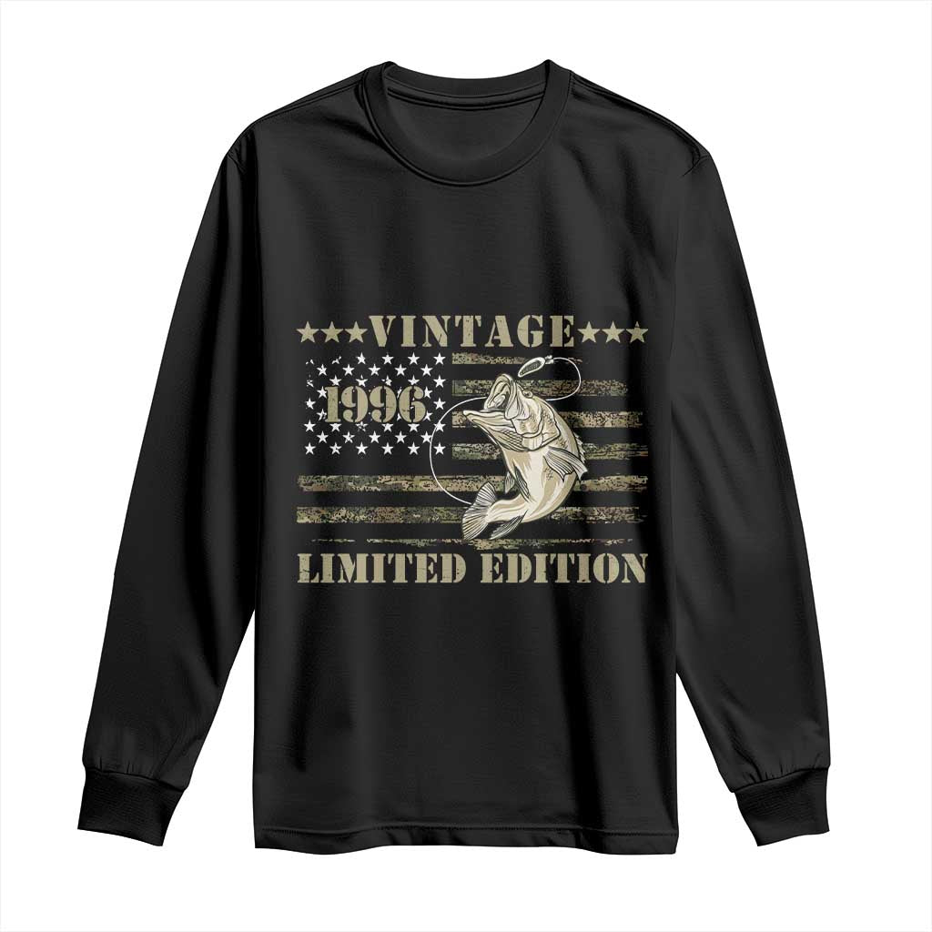 30th Birthday Fishing Vintage 1996 Limited Edition Long Sleeve Shirt Bass Fishing Camouflage American Flag Fisherman Gift TS14 Black Print Your Wear