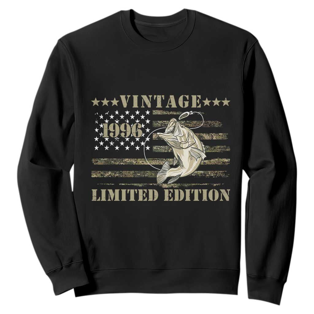 30th Birthday Fishing Vintage 1996 Limited Edition Sweatshirt Bass Fishing Camouflage American Flag Fisherman Gift TS14 Black Print Your Wear