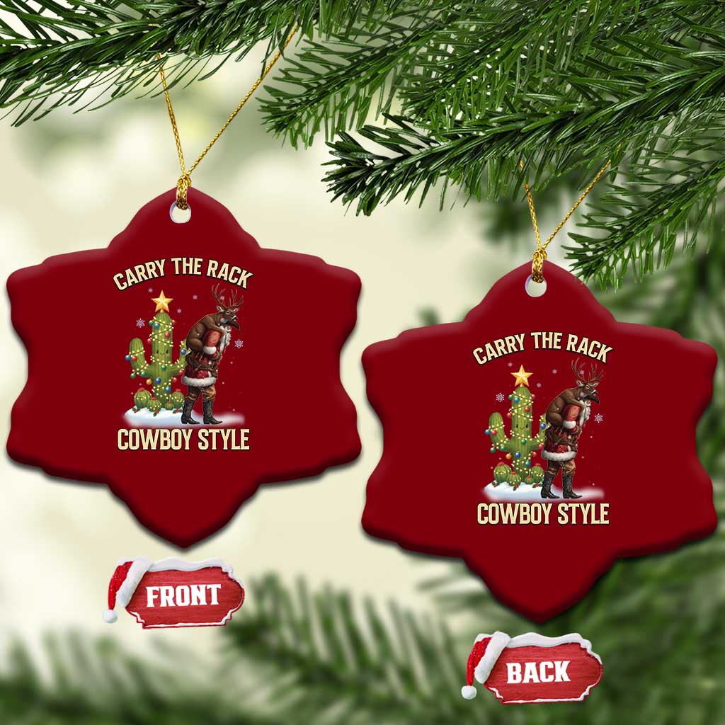 Funny Santa Hunting Ceramic Ornament Carry The Rack Cowboy Style TS14 Print Your Wear