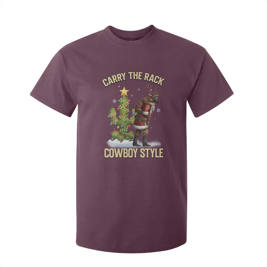 Funny Santa Hunting T Shirt For Kid Carry The Rack Cowboy Style TS14 Maroon Print Your Wear
