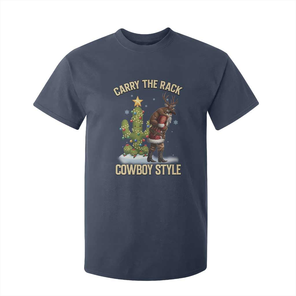 Funny Santa Hunting T Shirt For Kid Carry The Rack Cowboy Style TS14 Navy Print Your Wear