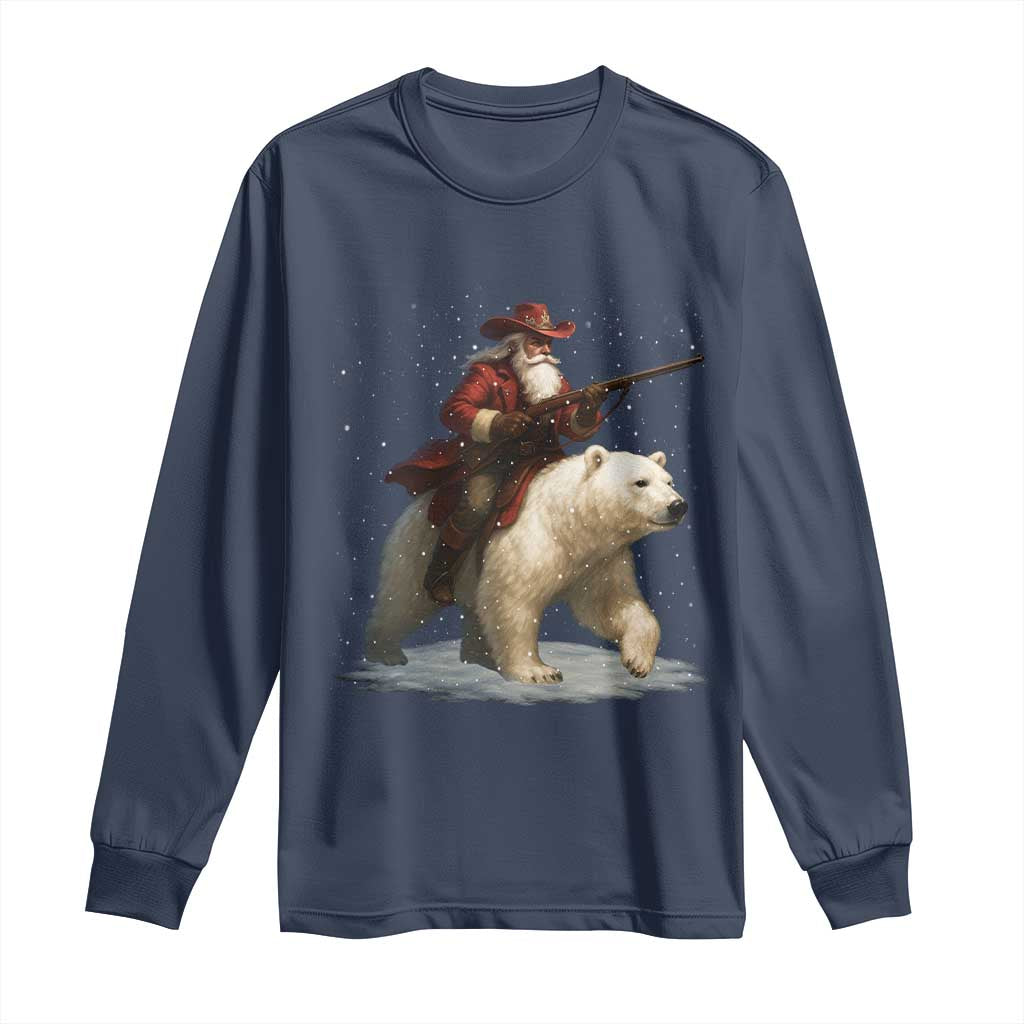 Funny Santa Gun Christmas Long Sleeve Shirt TS14 Navy Print Your Wear