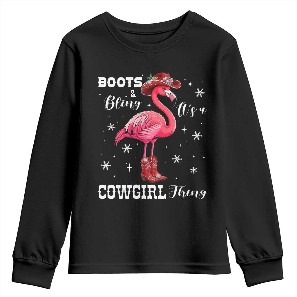 Cowboy Flamingo Youth Sweatshirt Boots And Bling It Is A Cowgirl Thing TS14 Black Print Your Wear