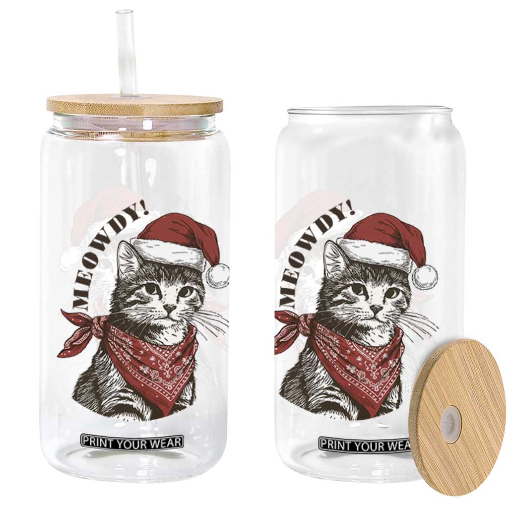 Cowboy Cat Christmas Glass Can Meowdy Western Rodeo TS14 Print Your Wear