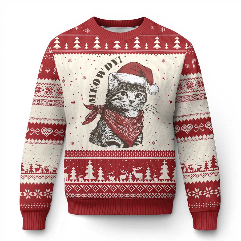 Cowboy Cat Xmas Ugly Christmas Sweater Meowdy Western Rodeo TS14 Beige Red Print Your Wear
