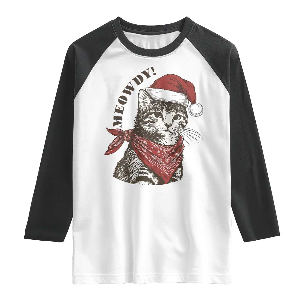 Cowboy Cat Christmas Raglan Shirt Meowdy Western Rodeo TS14 White Black Print Your Wear