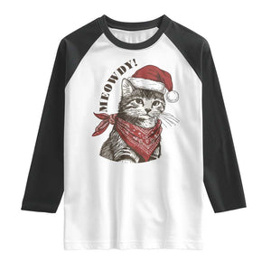 Cowboy Cat Christmas Raglan Shirt Meowdy Western Rodeo TS14 White Black Print Your Wear