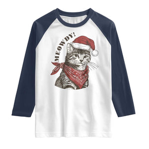Cowboy Cat Christmas Raglan Shirt Meowdy Western Rodeo TS14 White Navy Print Your Wear