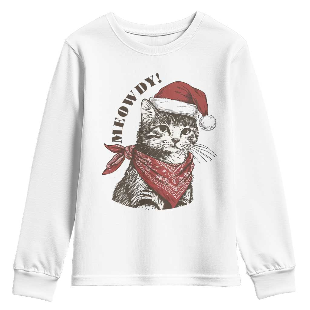 Cowboy Cat Christmas Youth Sweatshirt Meowdy Western Rodeo TS14 White Print Your Wear