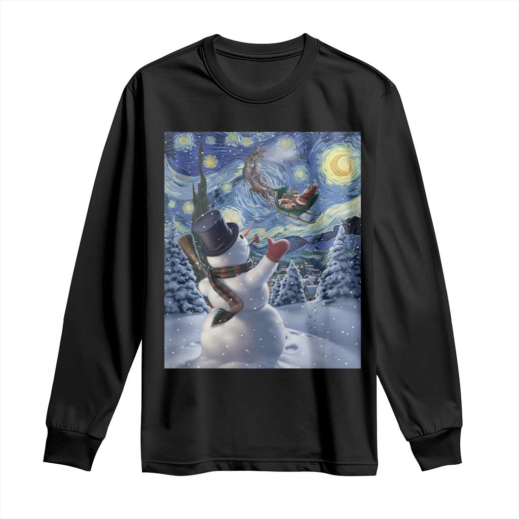Christmas Snowman Starry Night Long Sleeve Shirt TS14 Black Print Your Wear