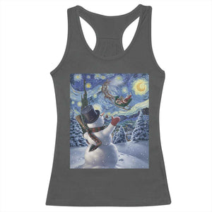 Christmas Snowman Starry Night Racerback Tank Top TS14 Dark Heather Print Your Wear