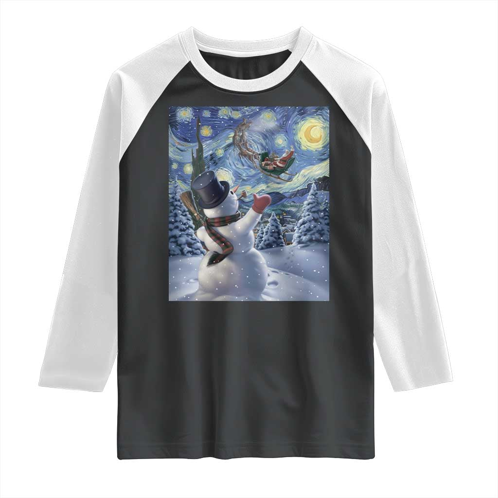 Christmas Snowman Starry Night Raglan Shirt TS14 Black White Print Your Wear
