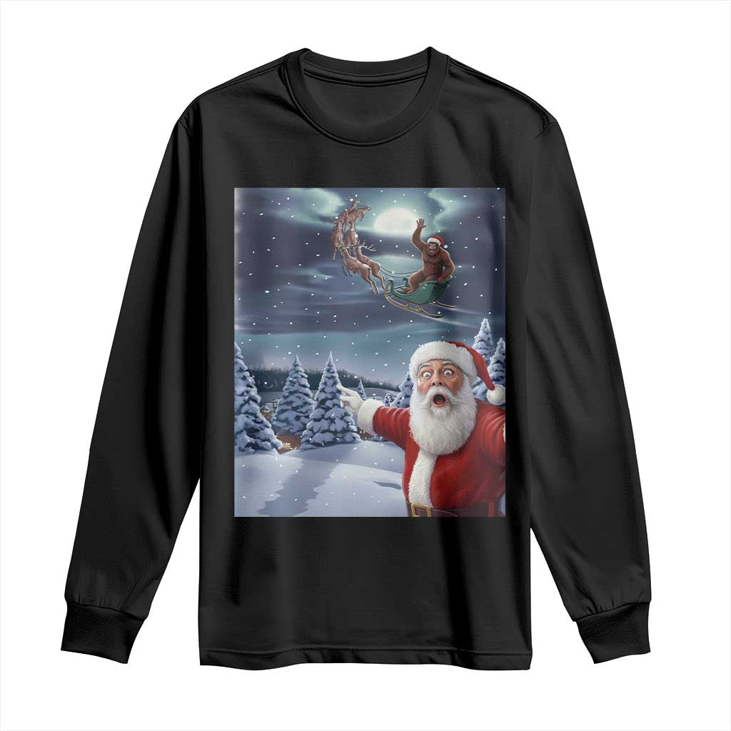 Funny Santa With Bigfoot Selfie Christmas Long Sleeve Shirt TS14 Black Print Your Wear