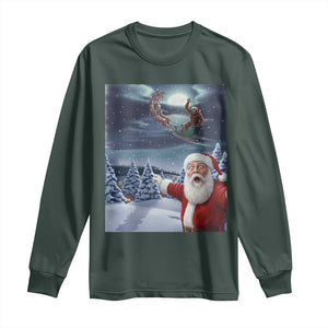 Funny Santa With Bigfoot Selfie Christmas Long Sleeve Shirt TS14 Dark Forest Green Print Your Wear