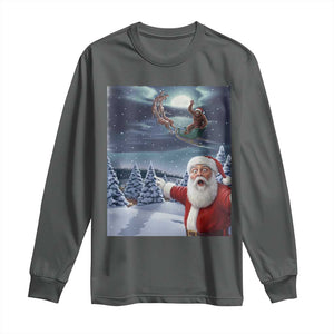 Funny Santa With Bigfoot Selfie Christmas Long Sleeve Shirt TS14 Dark Heather Print Your Wear