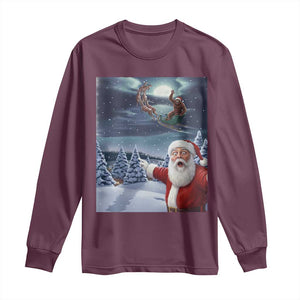 Funny Santa With Bigfoot Selfie Christmas Long Sleeve Shirt TS14 Maroon Print Your Wear