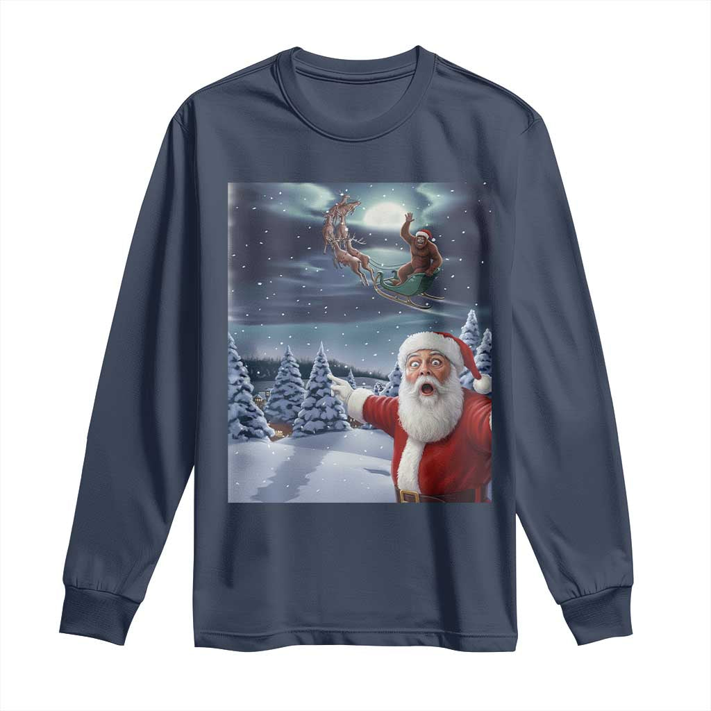 Funny Santa With Bigfoot Selfie Christmas Long Sleeve Shirt TS14 Navy Print Your Wear