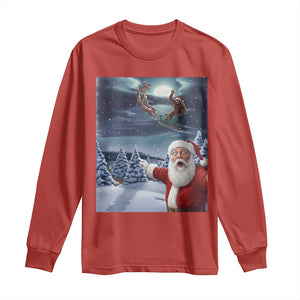 Funny Santa With Bigfoot Selfie Christmas Long Sleeve Shirt TS14 Red Print Your Wear