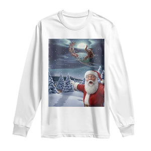 Funny Santa With Bigfoot Selfie Christmas Long Sleeve Shirt TS14 White Print Your Wear