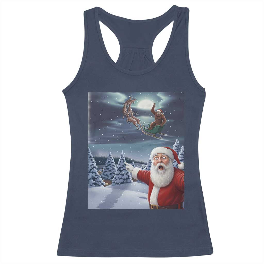 Funny Santa With Bigfoot Selfie Christmas Racerback Tank Top TS14 Navy Print Your Wear