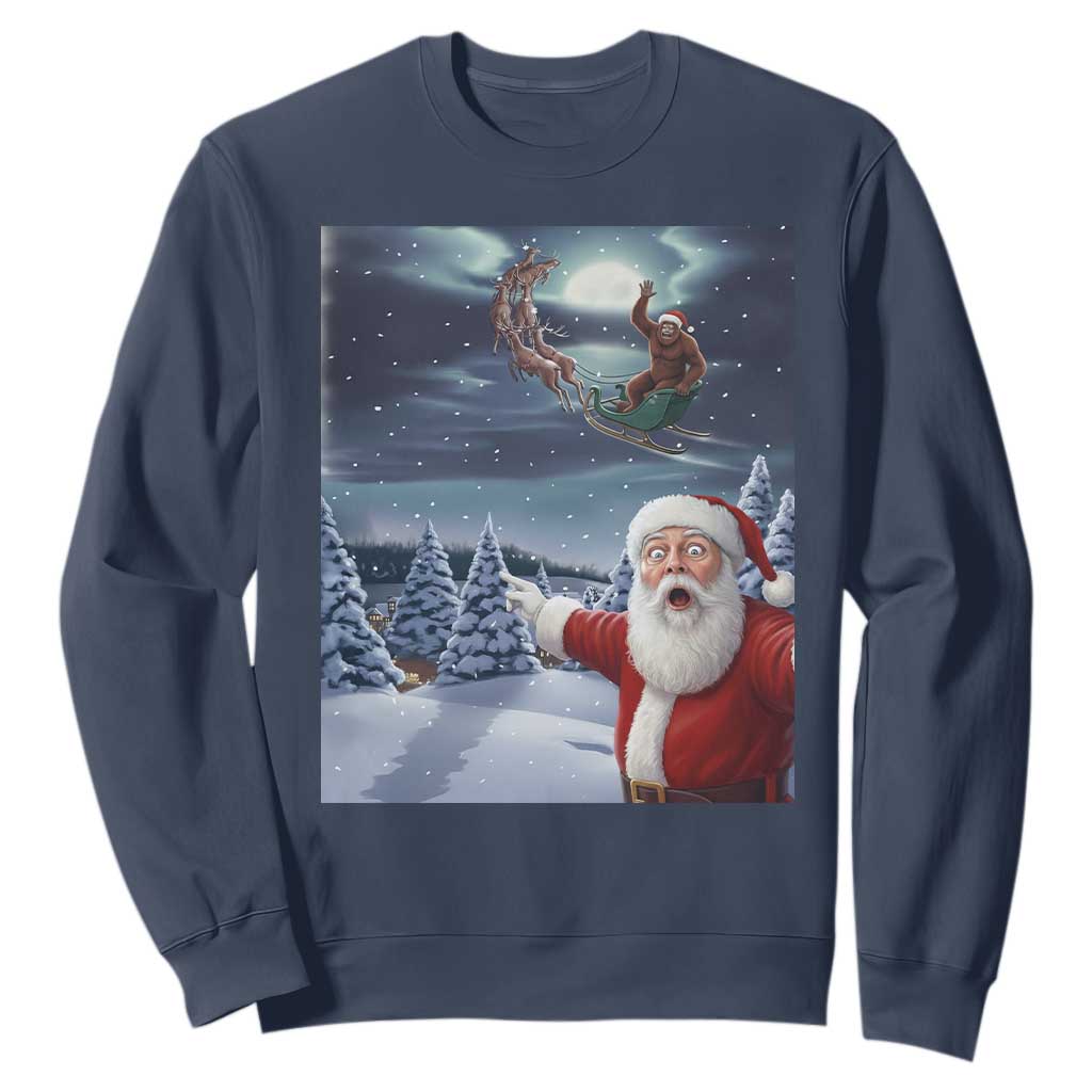 Funny Santa With Bigfoot Selfie Christmas Sweatshirt TS14 Navy Print Your Wear