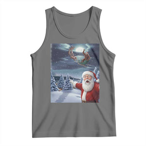 Funny Santa With Bigfoot Selfie Christmas Tank Top TS14 Black Heather Print Your Wear