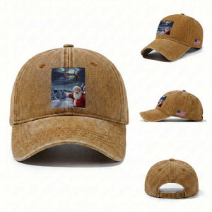 Funny Santa With Bigfoot Selfie Christmas Washed Cotton Baseball Cap TS14 Washed Cap Universal Fit Yellow Ochre Print Your Wear