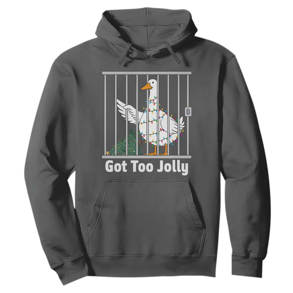 Funny Goose Christmas Hoodie Got Too Jolly TS14 Dark Heather Print Your Wear
