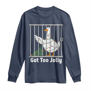 Funny Goose Christmas Long Sleeve Shirt Got Too Jolly TS14 Navy Print Your Wear