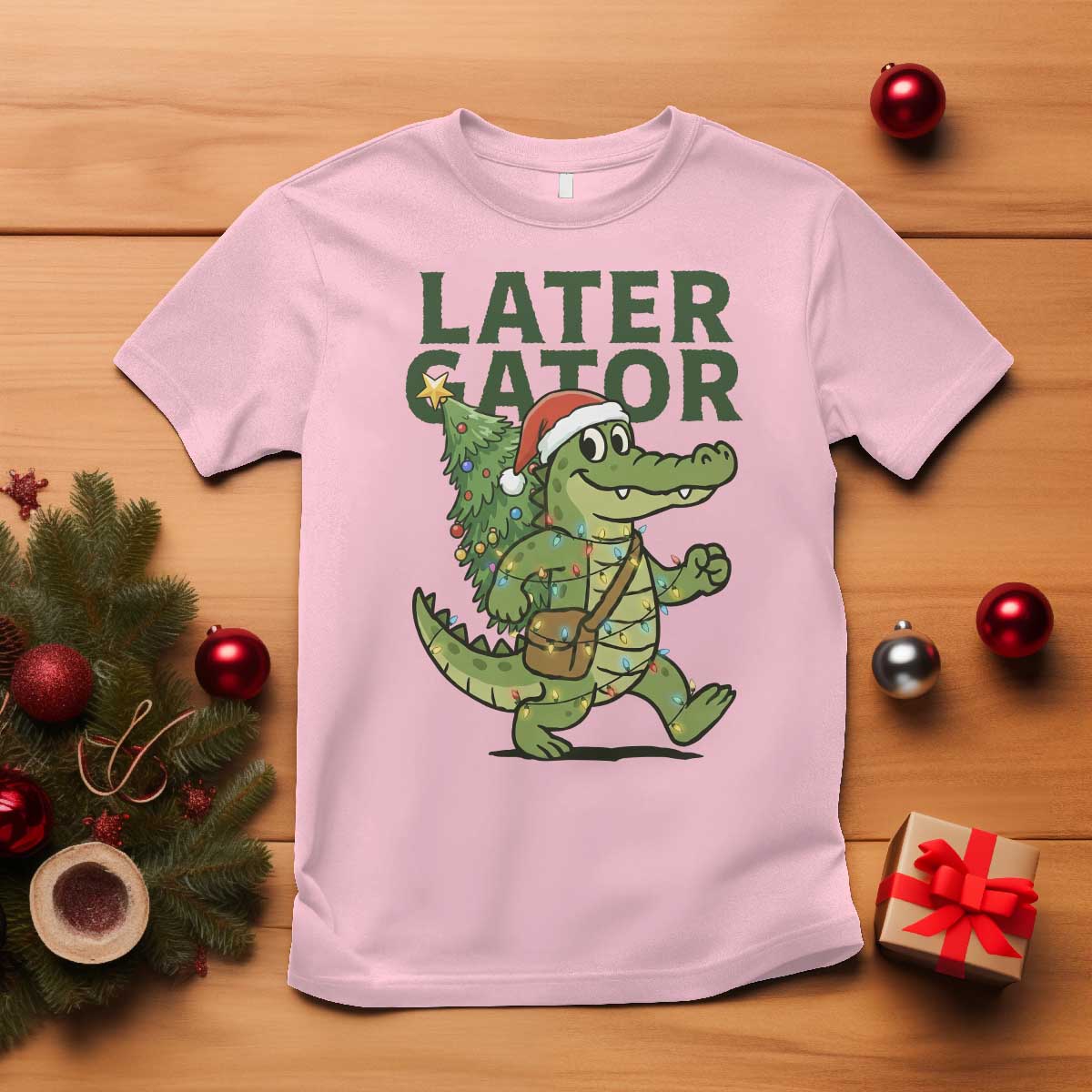 Funny Alligator Christmas T Shirt Lator Gator TS14 Light Pink Print Your Wear
