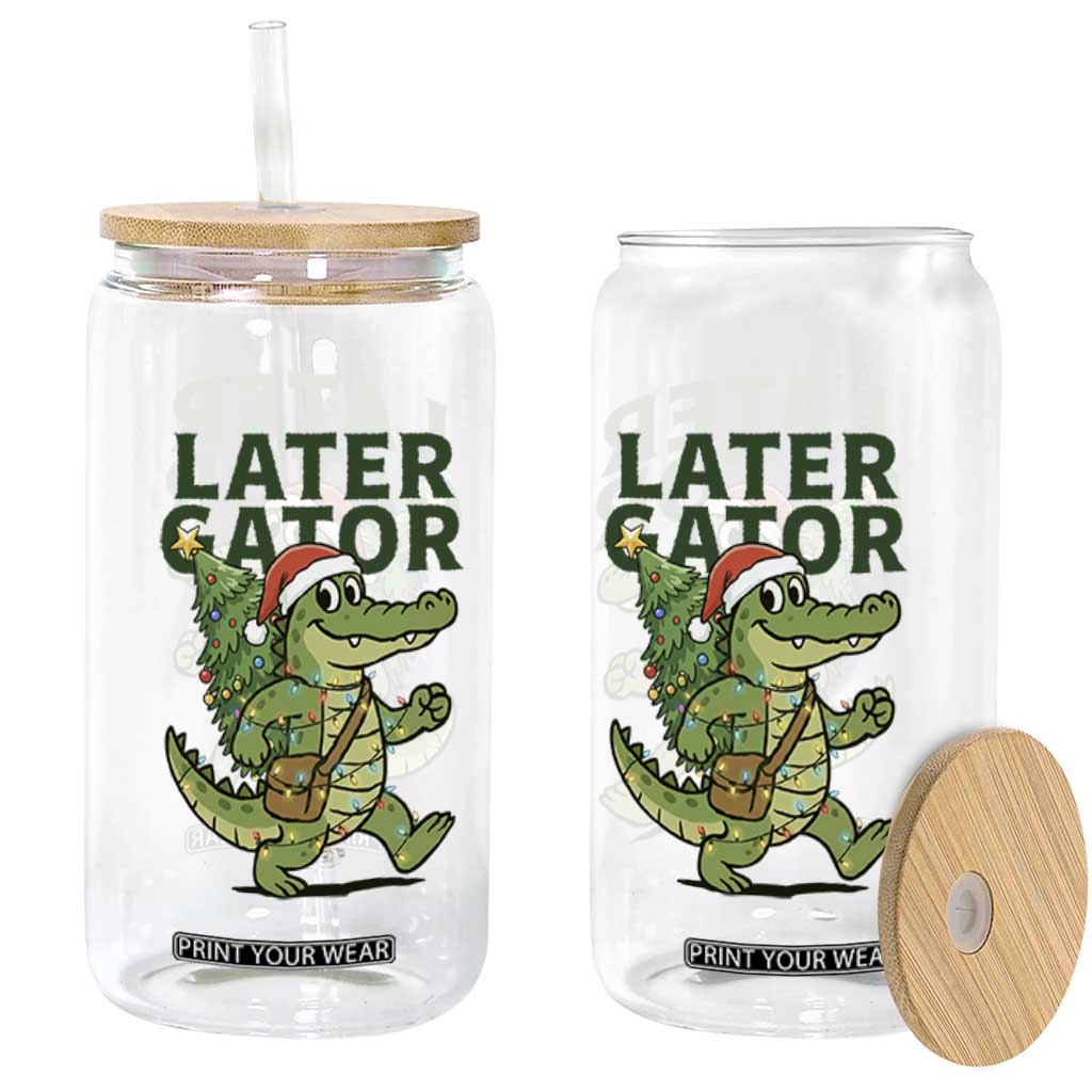 Funny Alligator Christmas Glass Can Lator Gator TS14 Print Your Wear