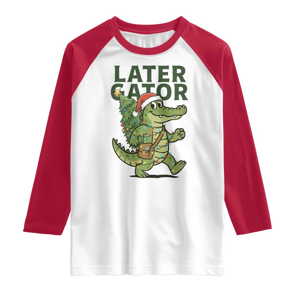 Funny Alligator Christmas Raglan Shirt Lator Gator TS14 White Red Print Your Wear