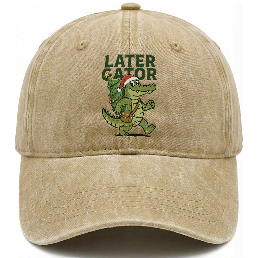 Funny Alligator Christmas Washed Cotton Baseball Cap Lator Gator TS14 Washed Cap Universal Fit Khaki Print Your Wear