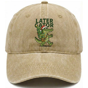 Funny Alligator Christmas Washed Cotton Baseball Cap Lator Gator TS14 Washed Cap Universal Fit Khaki Print Your Wear