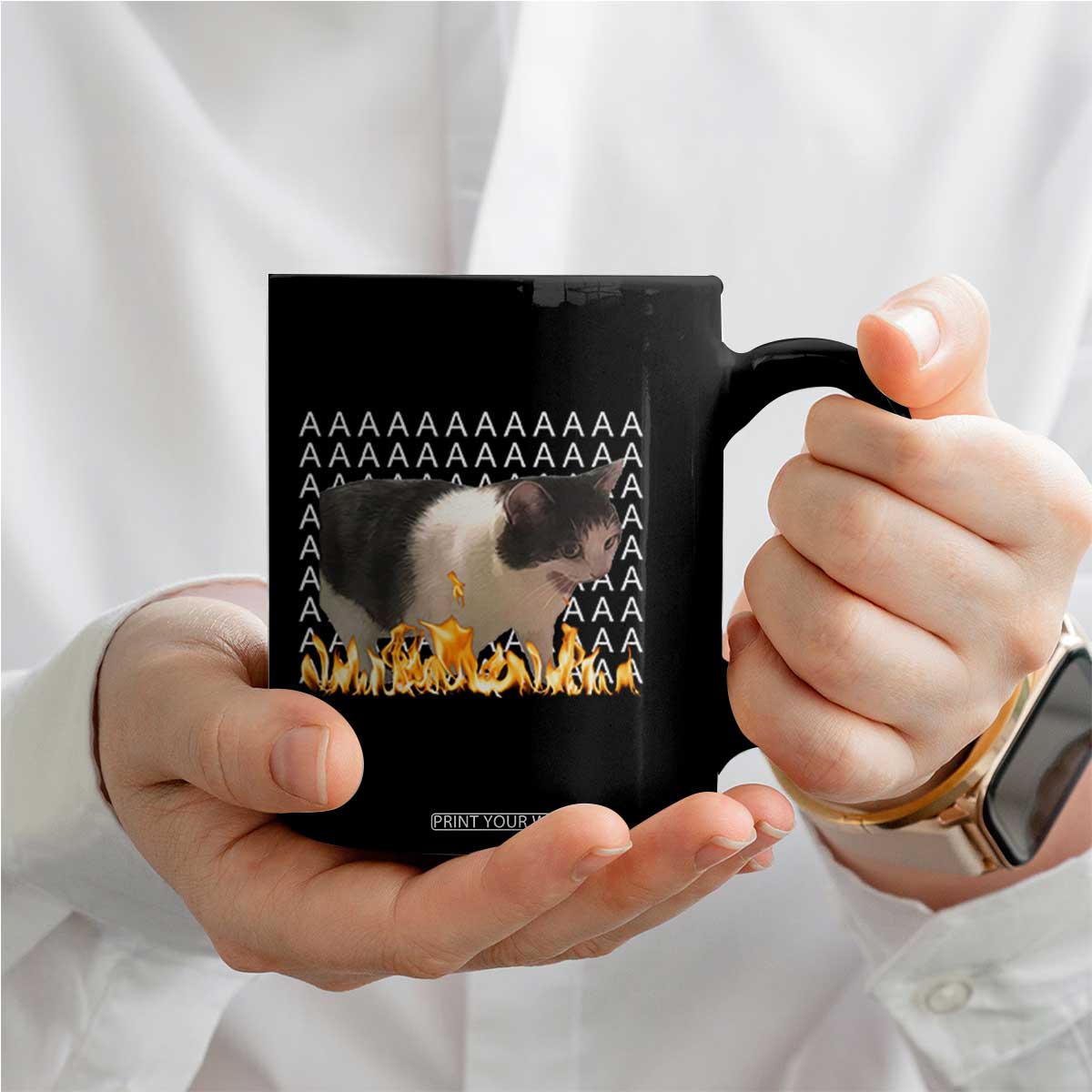Screaming Cat Meme Coffee Mug Funny Internet Gen Z Cat Lover TS14 Print Your Wear