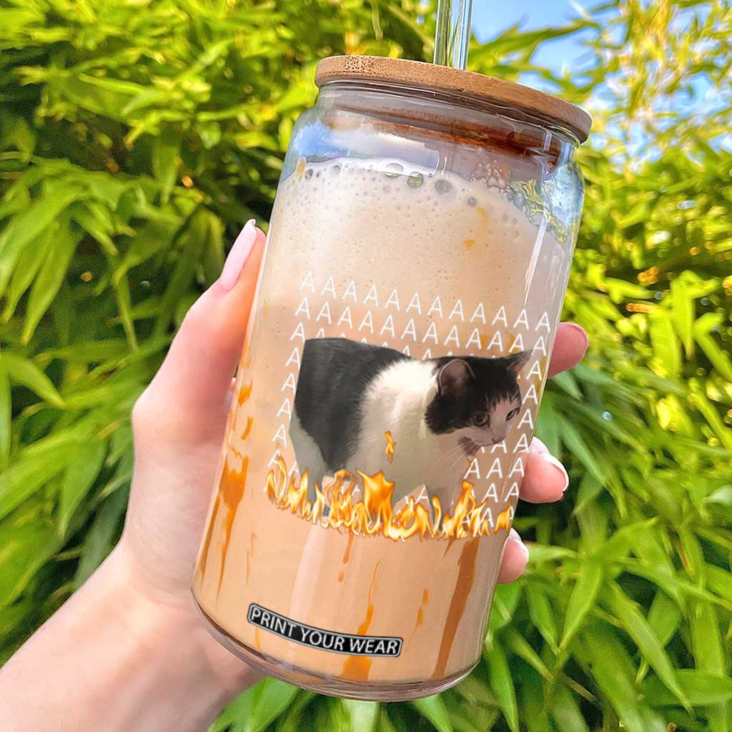Screaming Cat Meme Glass Can Funny Internet Gen Z Cat Lover TS14 Black Print Your Wear