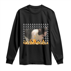 Screaming Cat Meme Long Sleeve Shirt Funny Internet Gen Z Cat Lover TS14 Black Print Your Wear