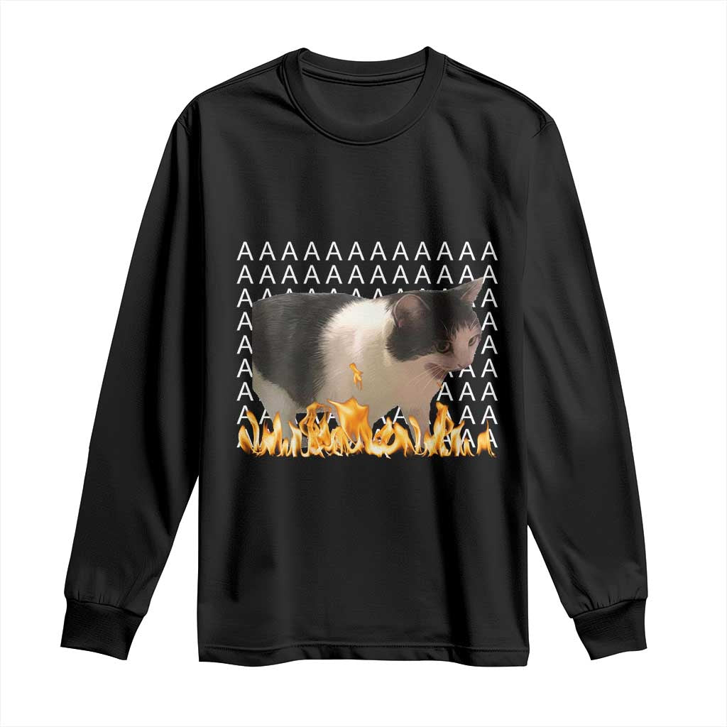 Screaming Cat Meme Long Sleeve Shirt Funny Internet Gen Z Cat Lover TS14 Black Print Your Wear