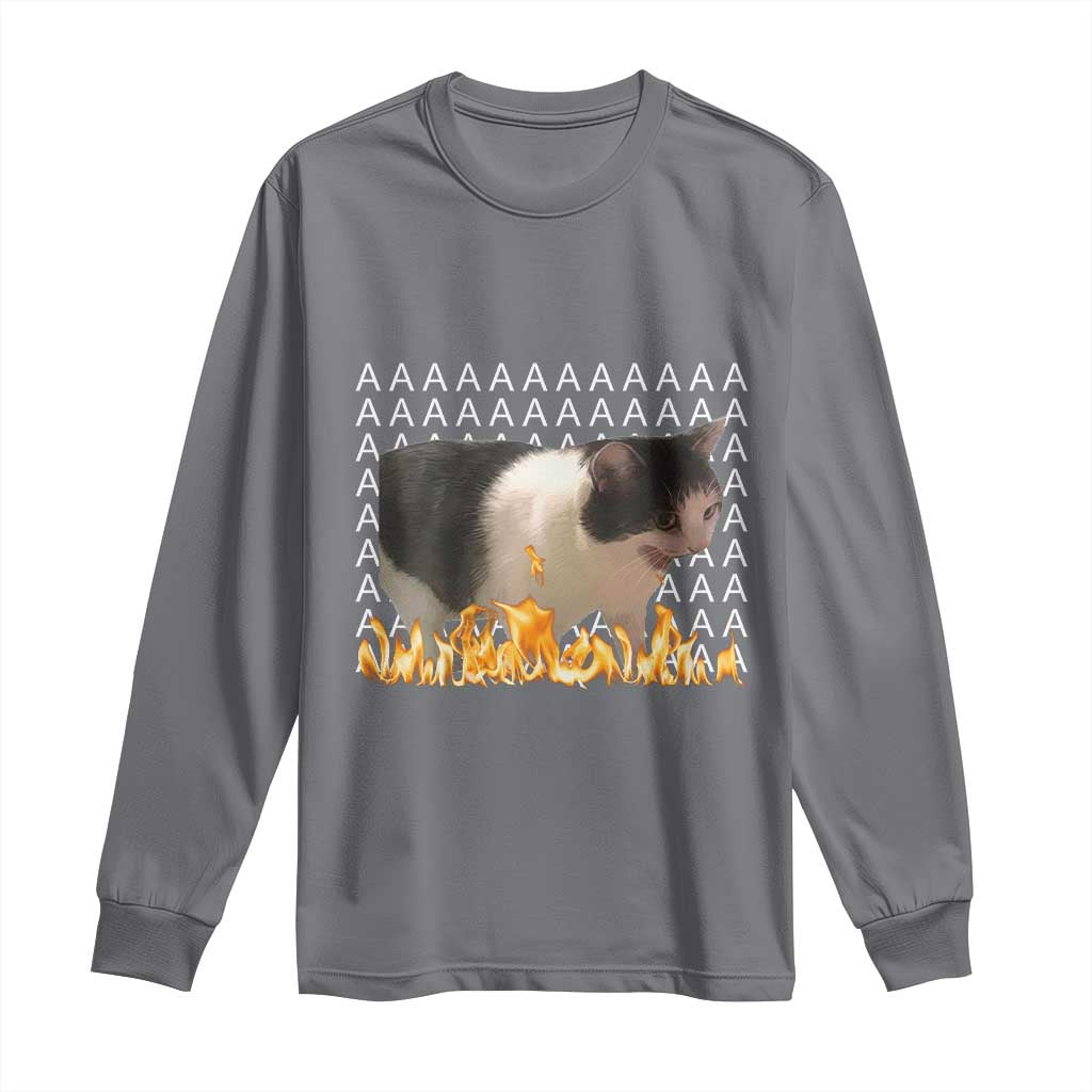 Screaming Cat Meme Long Sleeve Shirt Funny Internet Gen Z Cat Lover TS14 Charcoal Print Your Wear