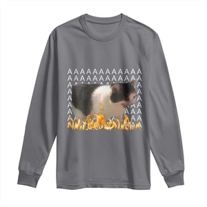 Screaming Cat Meme Long Sleeve Shirt Funny Internet Gen Z Cat Lover TS14 Charcoal Print Your Wear