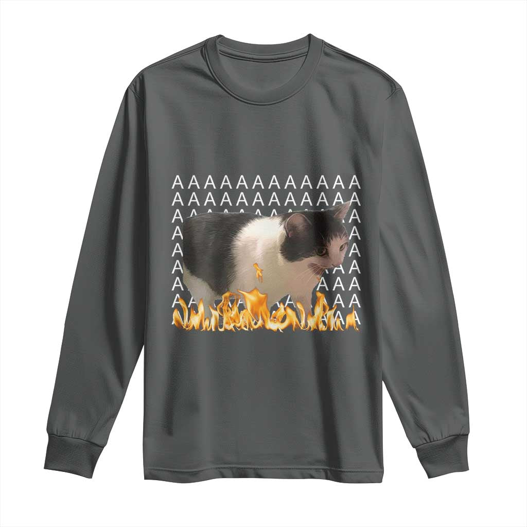 Screaming Cat Meme Long Sleeve Shirt Funny Internet Gen Z Cat Lover TS14 Dark Heather Print Your Wear