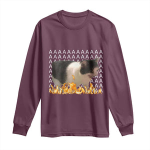 Screaming Cat Meme Long Sleeve Shirt Funny Internet Gen Z Cat Lover TS14 Maroon Print Your Wear