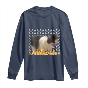 Screaming Cat Meme Long Sleeve Shirt Funny Internet Gen Z Cat Lover TS14 Navy Print Your Wear