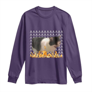 Screaming Cat Meme Long Sleeve Shirt Funny Internet Gen Z Cat Lover TS14 Purple Print Your Wear