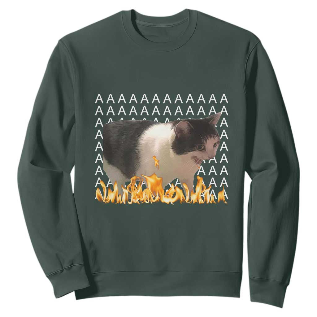 Screaming Cat Meme Sweatshirt Funny Internet Gen Z Cat Lover TS14 Dark Forest Green Print Your Wear