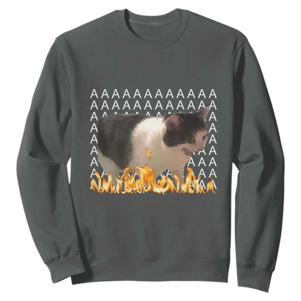 Screaming Cat Meme Sweatshirt Funny Internet Gen Z Cat Lover TS14 Dark Heather Print Your Wear