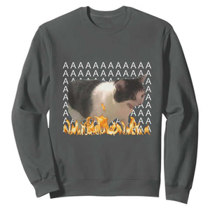 Screaming Cat Meme Sweatshirt Funny Internet Gen Z Cat Lover TS14 Dark Heather Print Your Wear